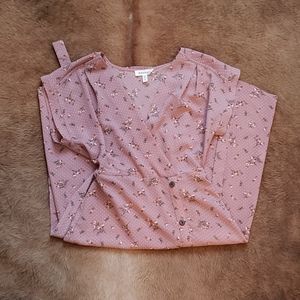 mauve floral faux wrap/button dress